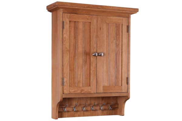 Rustic Oak Wall Cupboard with Hooks